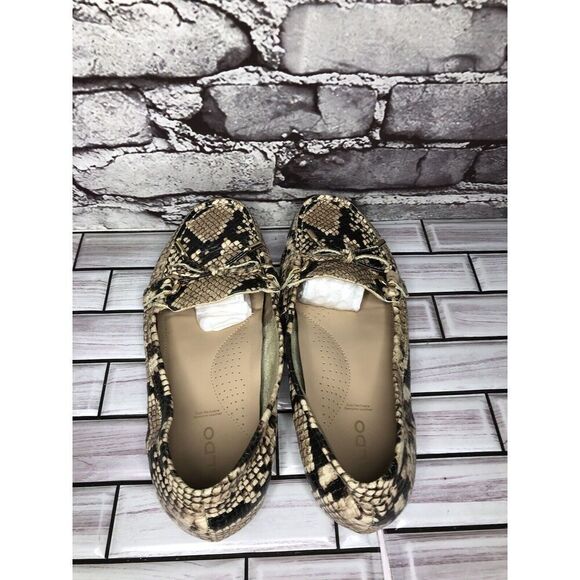 Aldo Cream Snake Skin Print Bow Leather Mocs Driving Shoes Women Sz 8M US/38.5EU - Picture 6 of 16